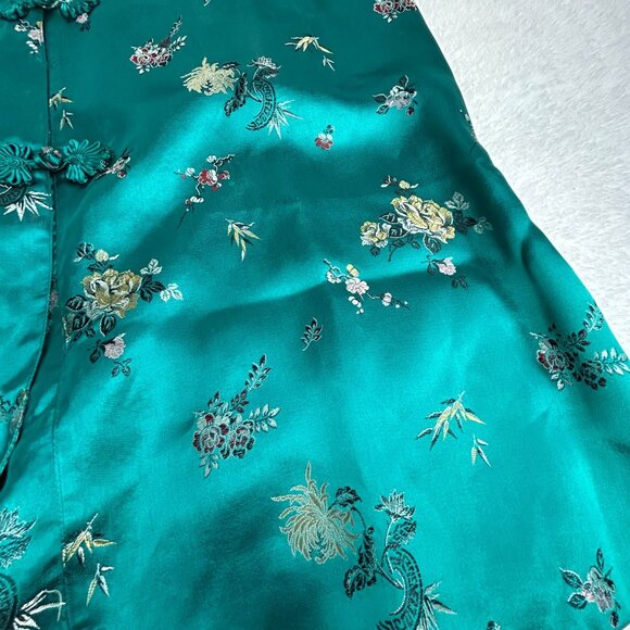 Vintage Chinese Silk Robe Teal Floral Embroidered Mandarin Collar Frog Button 38 - Picture 10 of 10